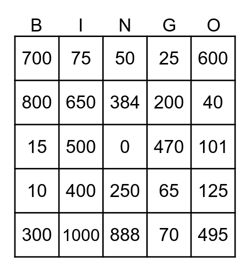 Números 0-1000 Bingo Card