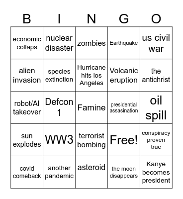 2023 apocalypse bingo Card