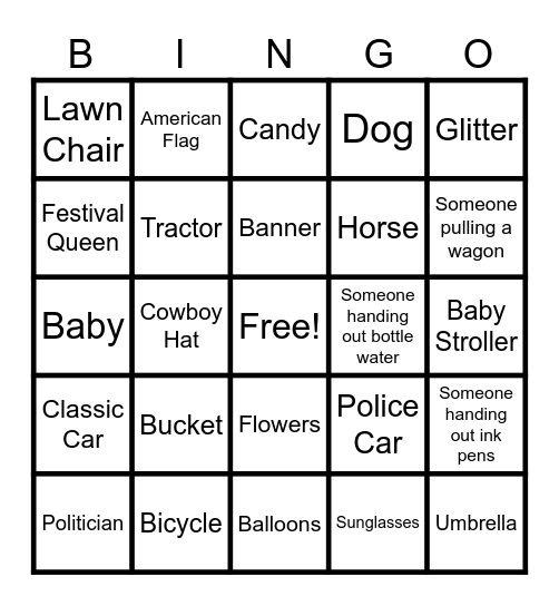 2023 Winchester Homecoming Festival Bingo Card