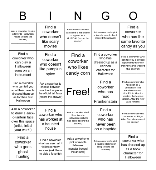 Halloween Bingo Card