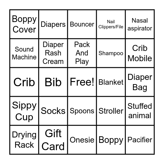 Baby Shower Gift Bingo Card