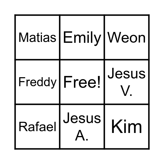 Names Bingo Card