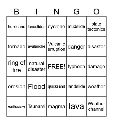 Natural disaster bingo Card