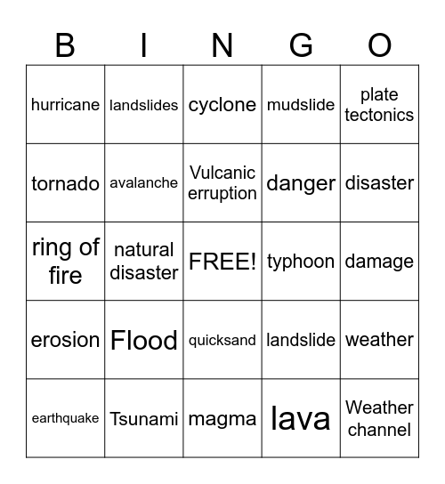 Natural disaster bingo Card