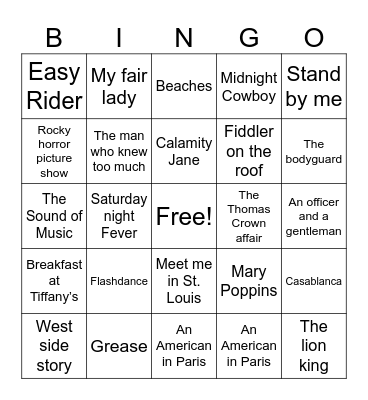 At the movies Bingo Card