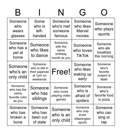 Human Bingo Card