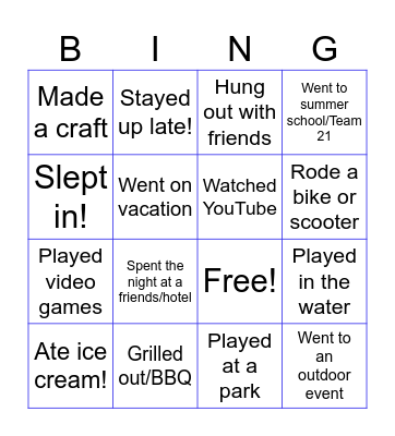 How Was Your Summer Bingo Card