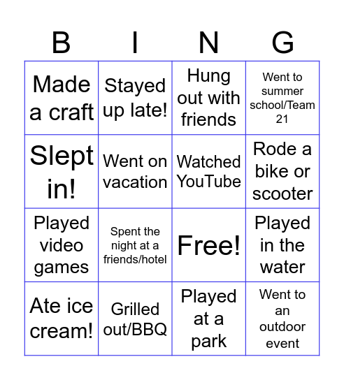 How Was Your Summer Bingo Card