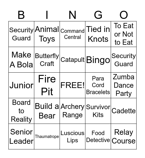 Survivor Bingo Card