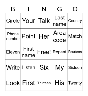 Unit 1 Bingo Card