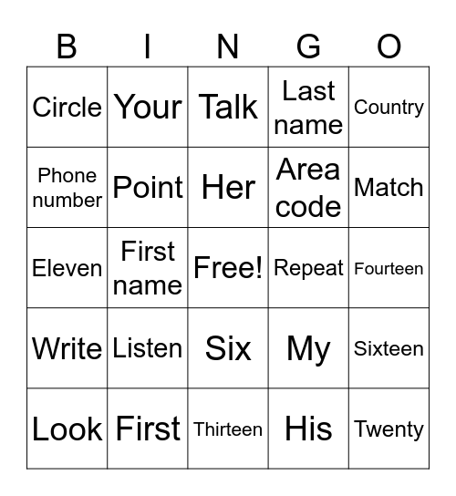 Unit 1 Bingo Card