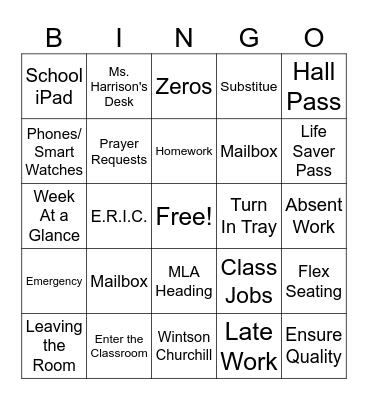 Class Expectations Bingo Card