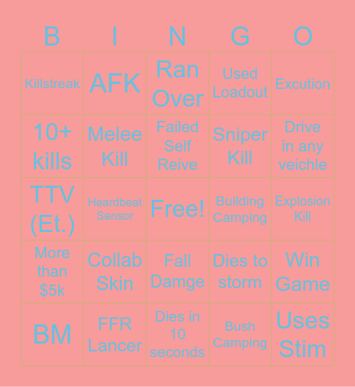 Jon Warzone Bingo Card