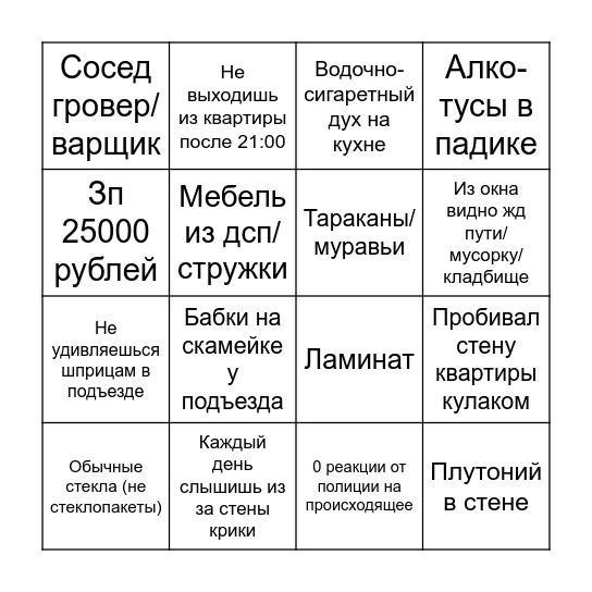 СНГшная фавелла бинго Bingo Card