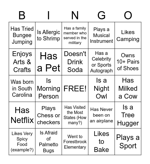 Welcome To Mrs. Campbell's Bingo Card