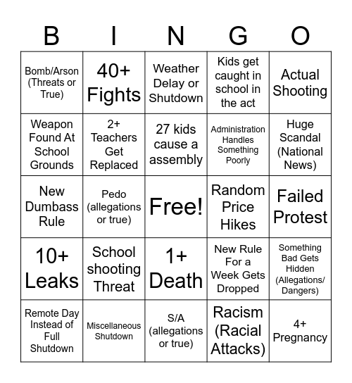 PMHS 2023-2024 Bingo Card