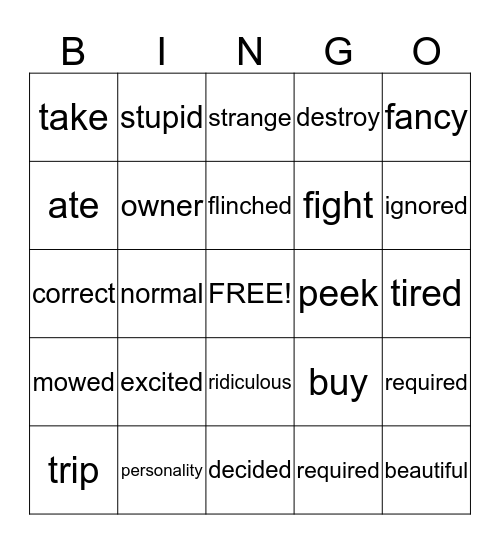Context Clues Bingo Card