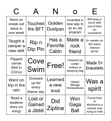 2023 Summer Camp Bingo Card