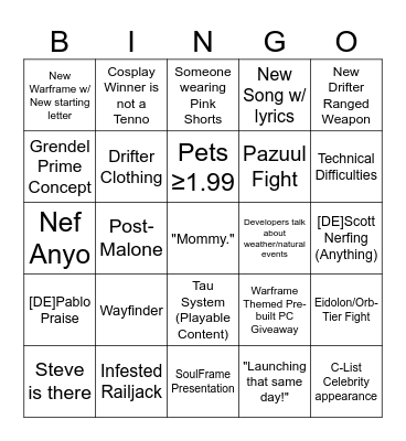 TENNOCON 2023 Bingo Card