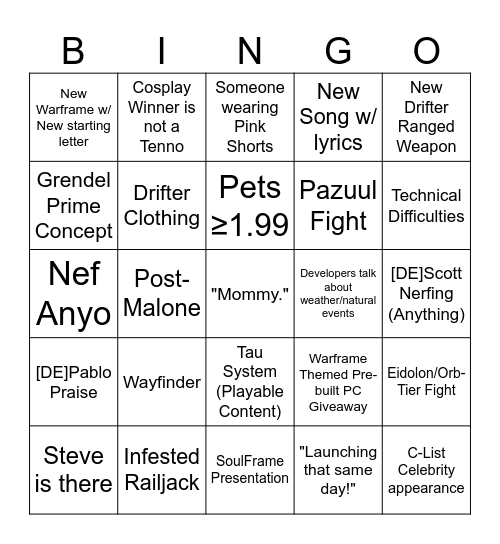 TENNOCON 2023 Bingo Card