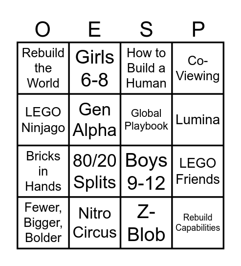 LEGO PLANNING DAY Bingo Card