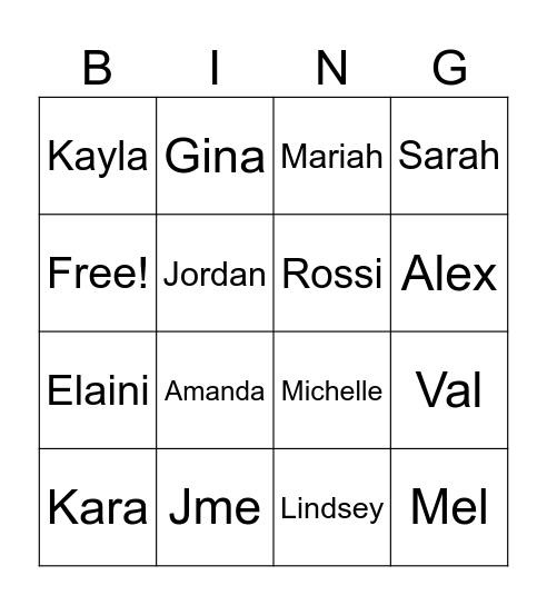 Hannah Make Out Madness Bingo Card