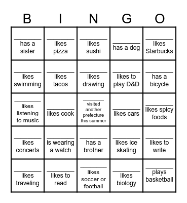 Get to Know You BINGO! Bingo Card