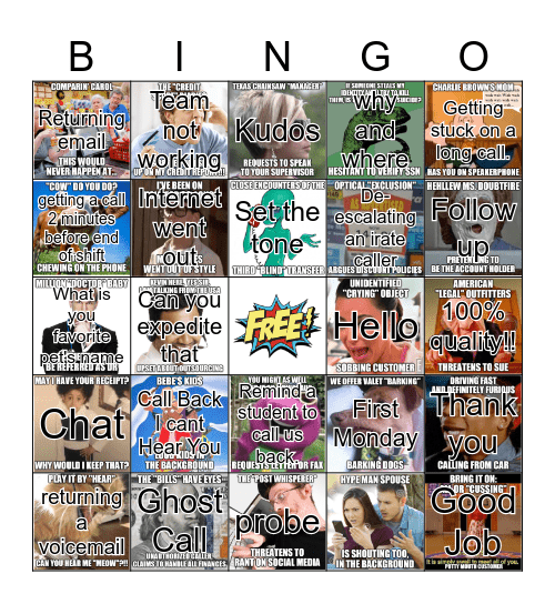 Call Center Chaos Bingo Card