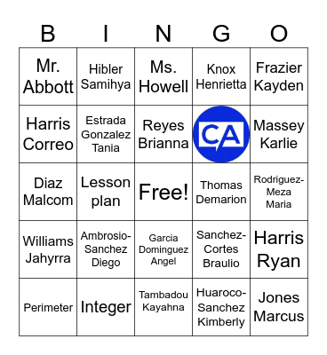Jeffries Homeroom Bingo Card