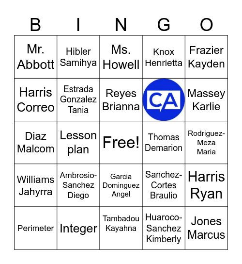 Jeffries Homeroom Bingo Card