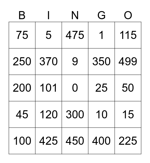 Números 0-500 Bingo Card