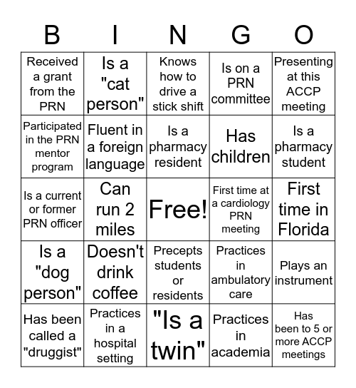 ACCP Cardiology PRN Bingo Card