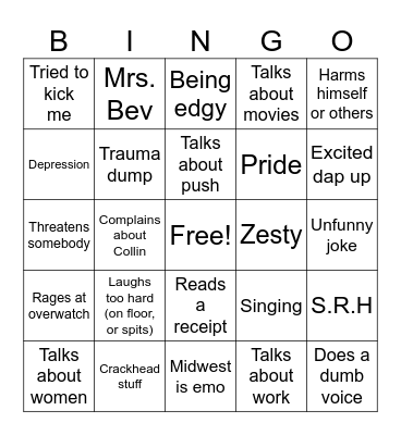 Zac Bingo Card