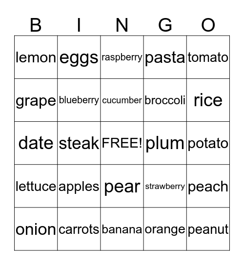 Foods Bingo Card