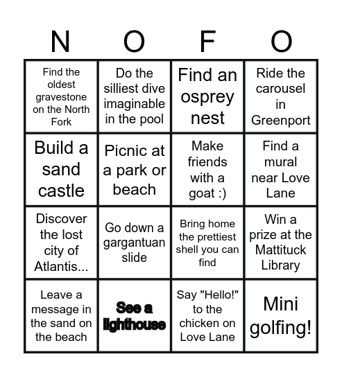 North Fork Bingo! Bingo Card