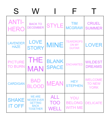 Bingo (Taylor's Version) Bingo Card