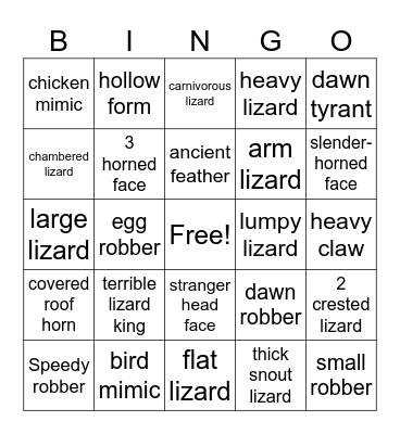 Dinosaur Name Meanings Bingo Card