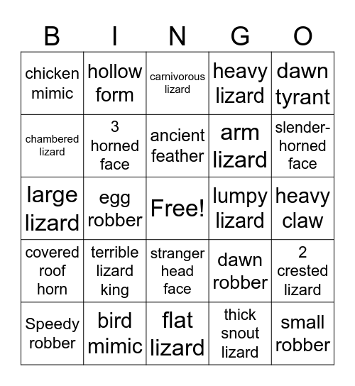 Dinosaur Name Meanings Bingo Card