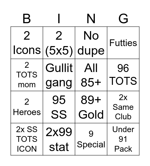 Fifa Bingo Card