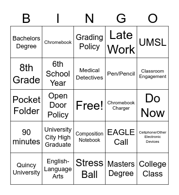 Welcome to EMS! Bingo Card