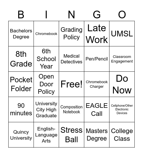 Welcome to EMS! Bingo Card