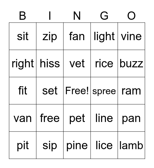 Phonics Bingo Card