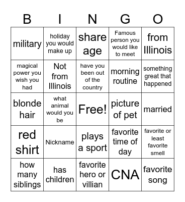 Icebreaker Bingo Card