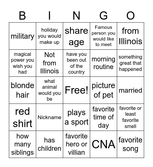 Icebreaker Bingo Card