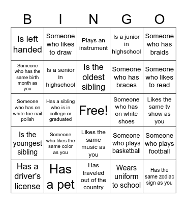 Human Bingo Card