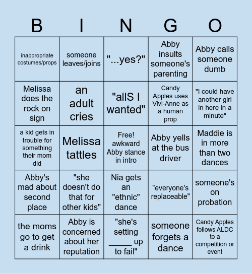 Dance Moms Bingo! Bingo Card