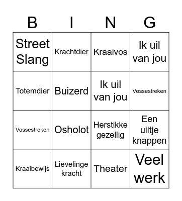 Lievelinge Totemdieren Bingo Card