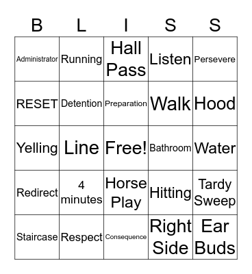 BLISS Expectations Bingo Card