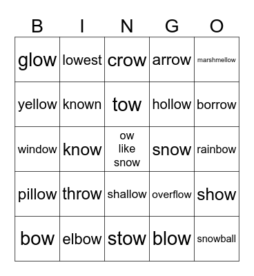 'OW' like snow Bingo Card