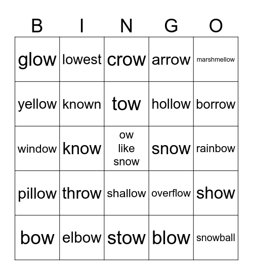 'OW' like snow Bingo Card